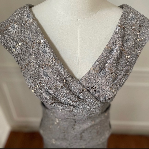Alex Evenings Taupe Formal Gown Black Tie Wedding Guest Prom Sequin Lace 10. - Picture 3 of 8